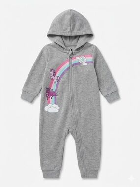 Converse Kids Gray Hooded Rainbow Unicorn Jumpsuit Romper-9M